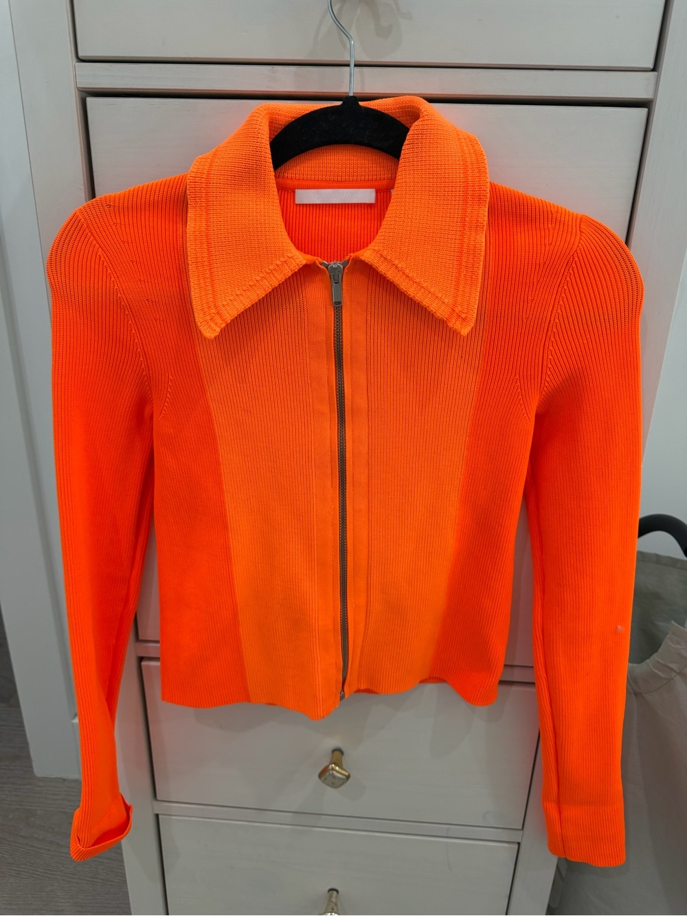 Helmut Lang Neon Orange Zip Front Knit Zip Cardigan.

no tags but never worn.